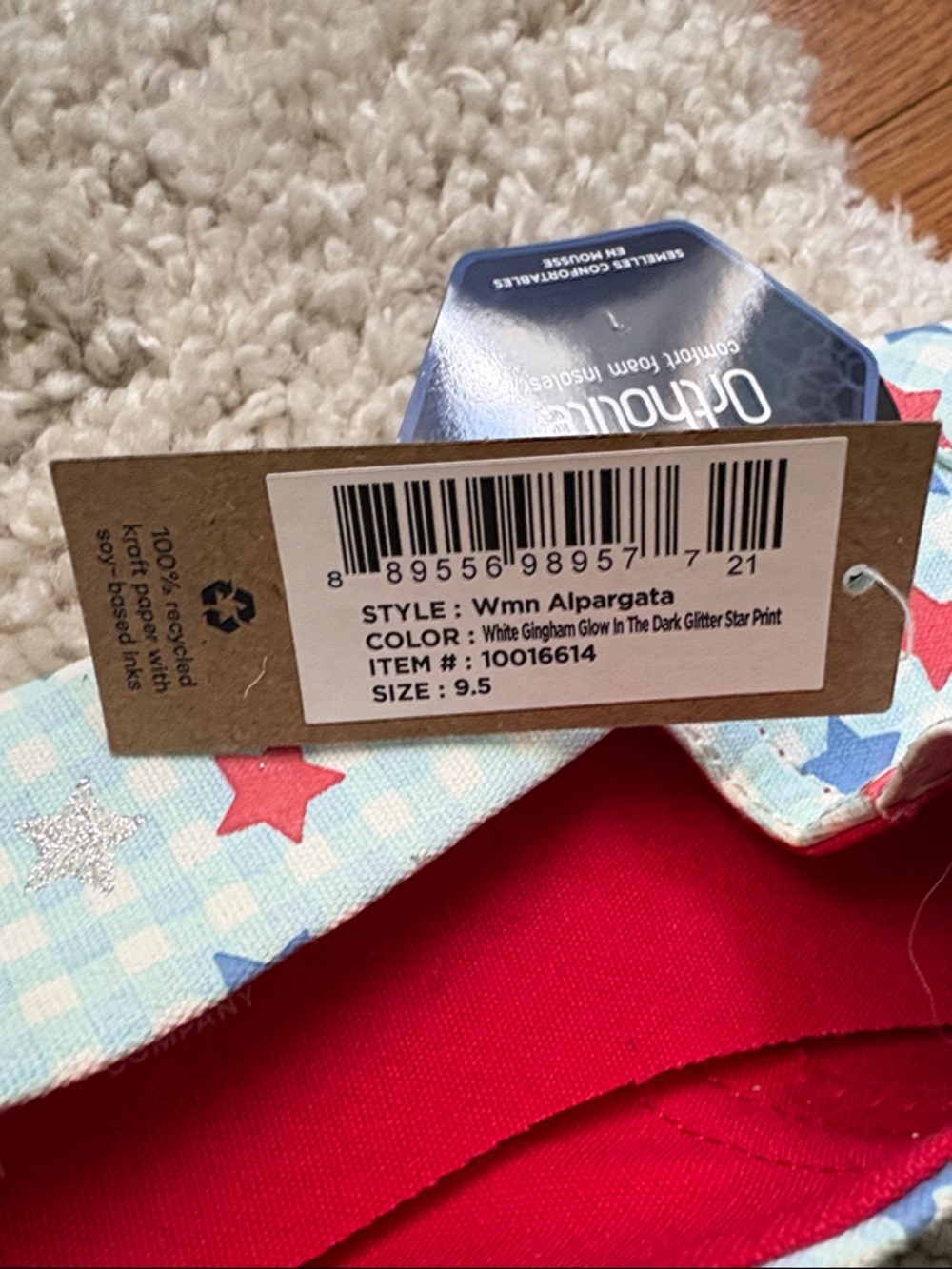 TOMS Alpargata white gingham glow in the dark glitter star print shoes - Picture 6 of 8